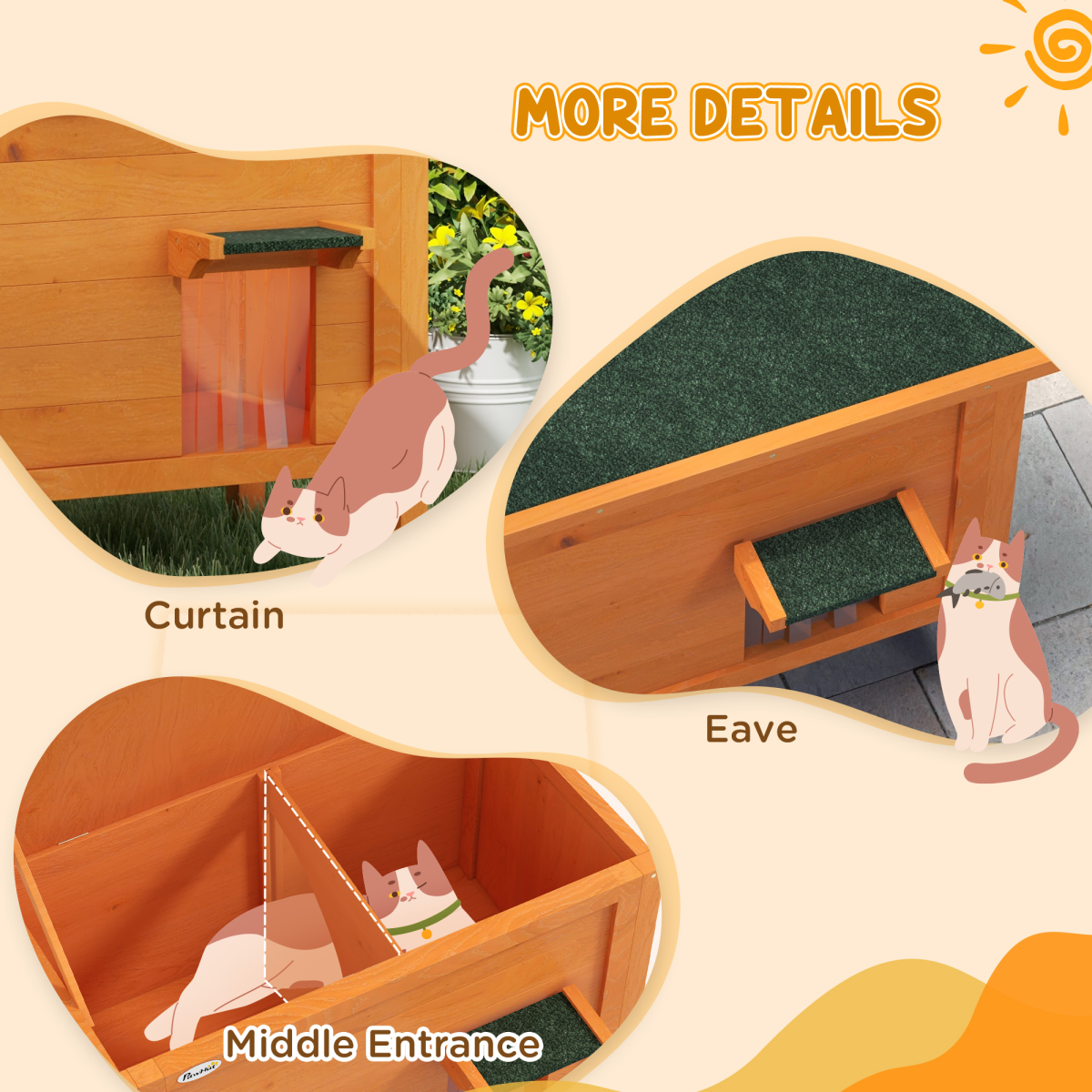 PawHut PawHut Outdoor Feral Cat House Insulated w/ Openable Roof - Orange - Cat House