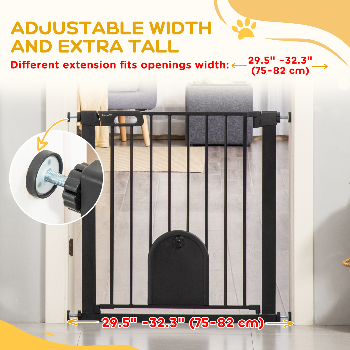 75-82 cm Pet Safety Gate, Stair Pressure Fit, Auto Close, Double Locking, Black - from Unbranded