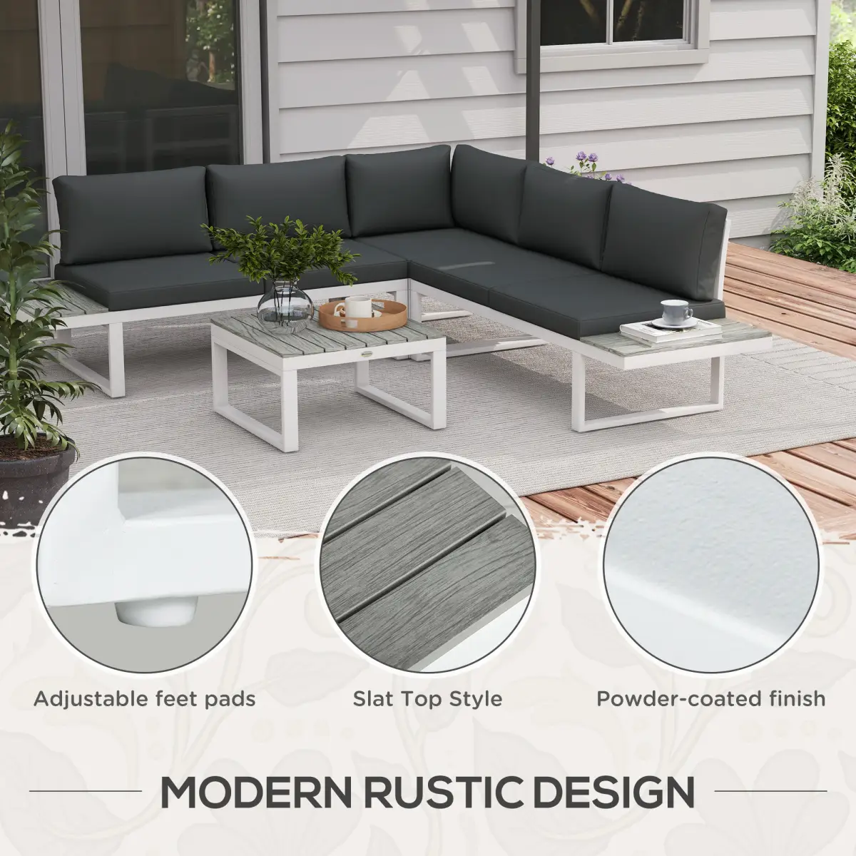 Outsunny Outsunny 4 PCs Garden Set w/ 5-Level Recline Corner Conversation Sofa Set White - Garden Sofa Sets