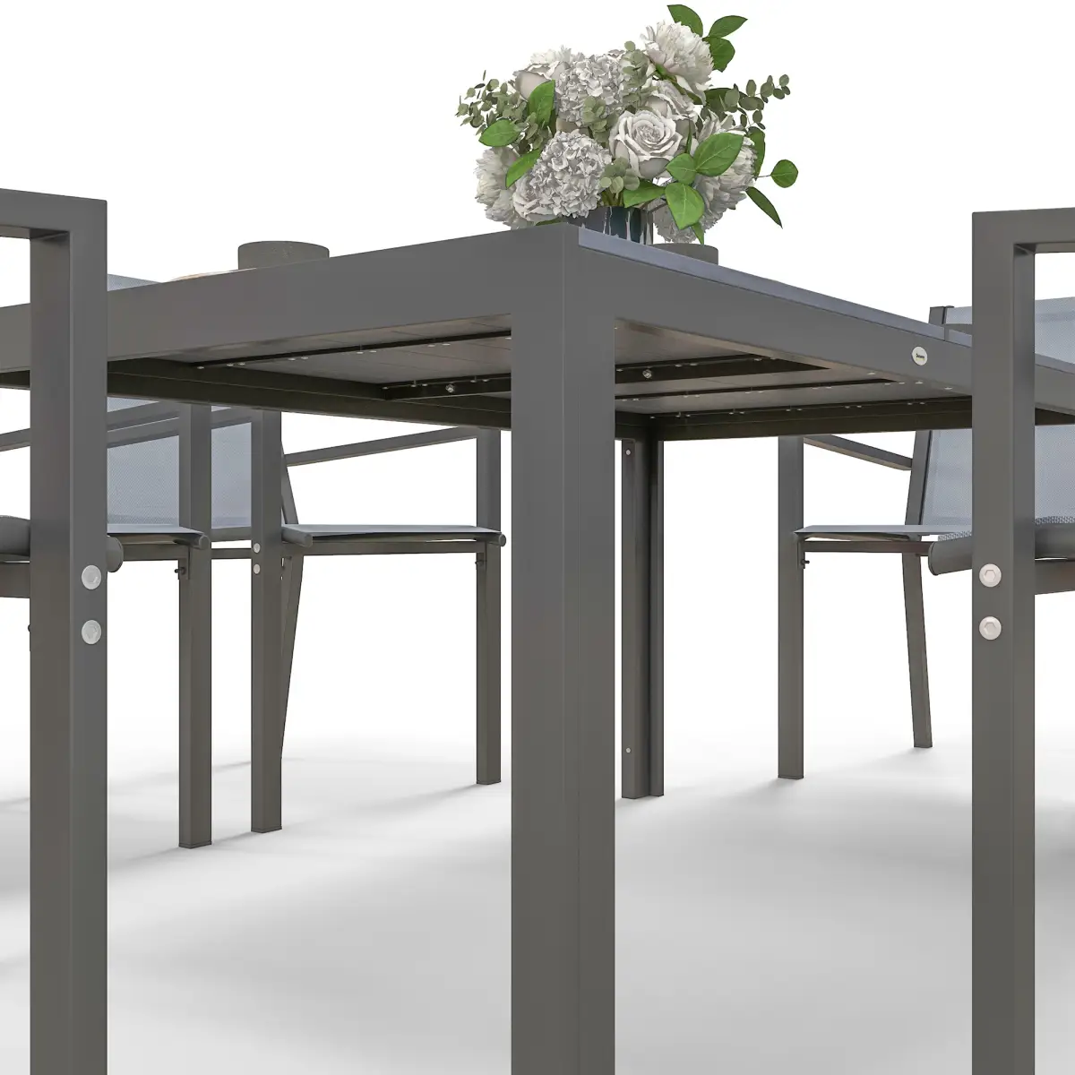 Outsunny Outsunny 7 PCs Garden Dining Set, Wood-plastic Composite Table & 6 Chairs, Grey - Garden Set