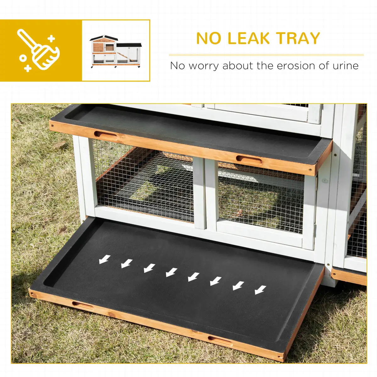 Unbranded Wooden Rabbit Hutch Guinea Pig Cage Wheels, Run, Slide-Out Tray, Ramp Pawhut - Rabbit Hutch