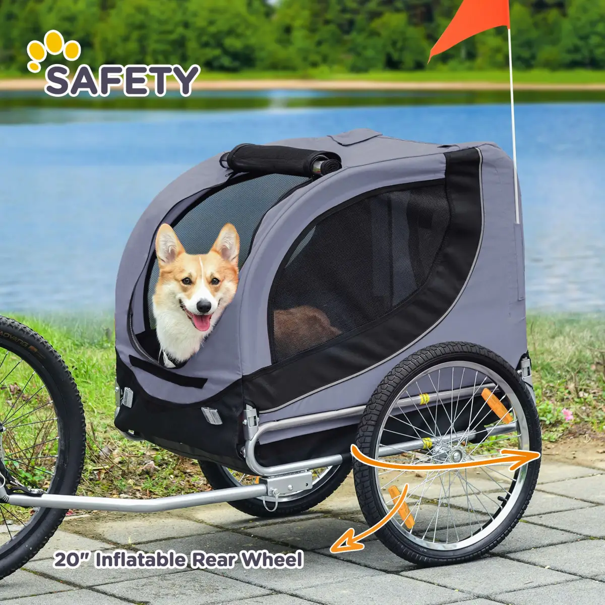 Pawhut Pet Bicycle Trailer Dog Cat Bike Carrier Water Resistant Travel Steel Grey - Pet Carrier