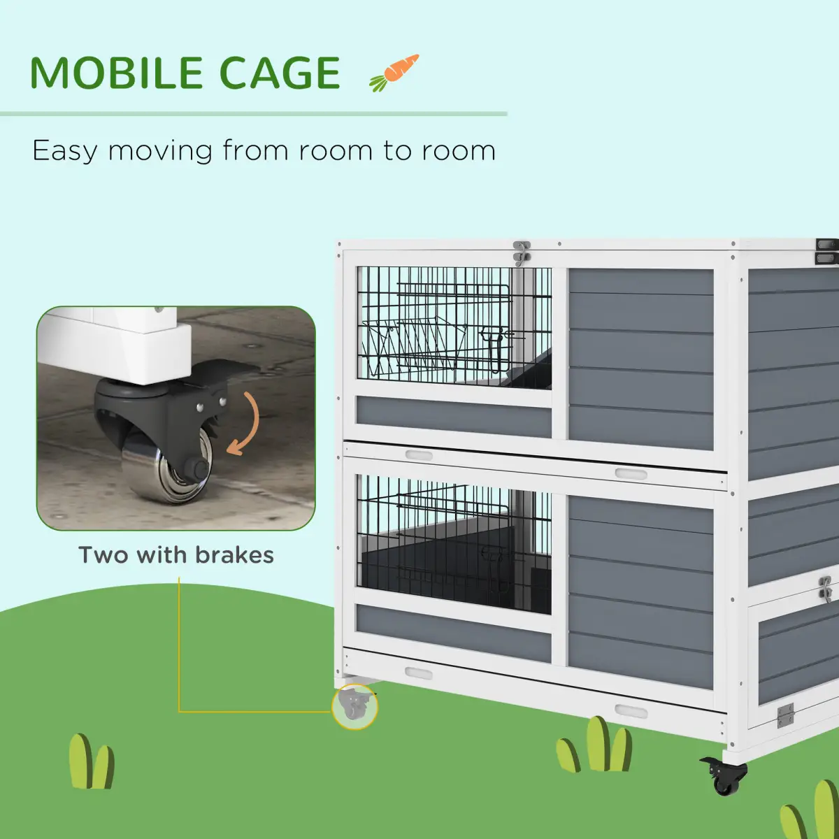 PawHut PawHut Double Deckers Indoor Rabbit Hutch w/ Feeding Trough, Slide-Out Trays - Rabbit Hutch