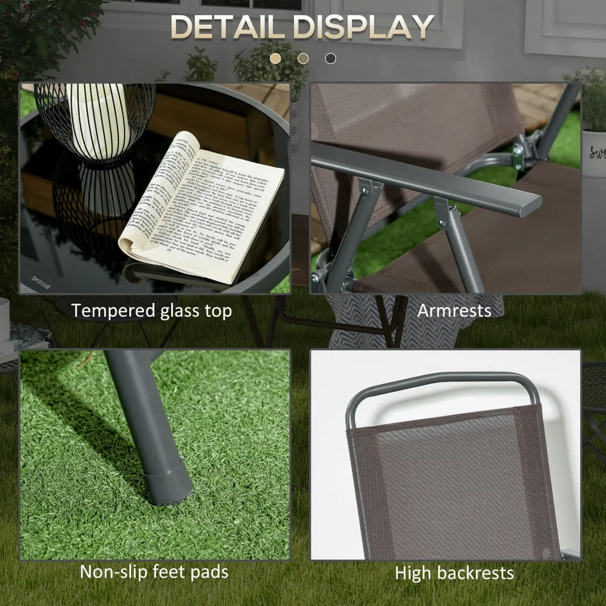 Outsunny Outsunny Patio Bistro Set Folding Chairs & Coffee Table for Balcony, Brown - Bistro Sets