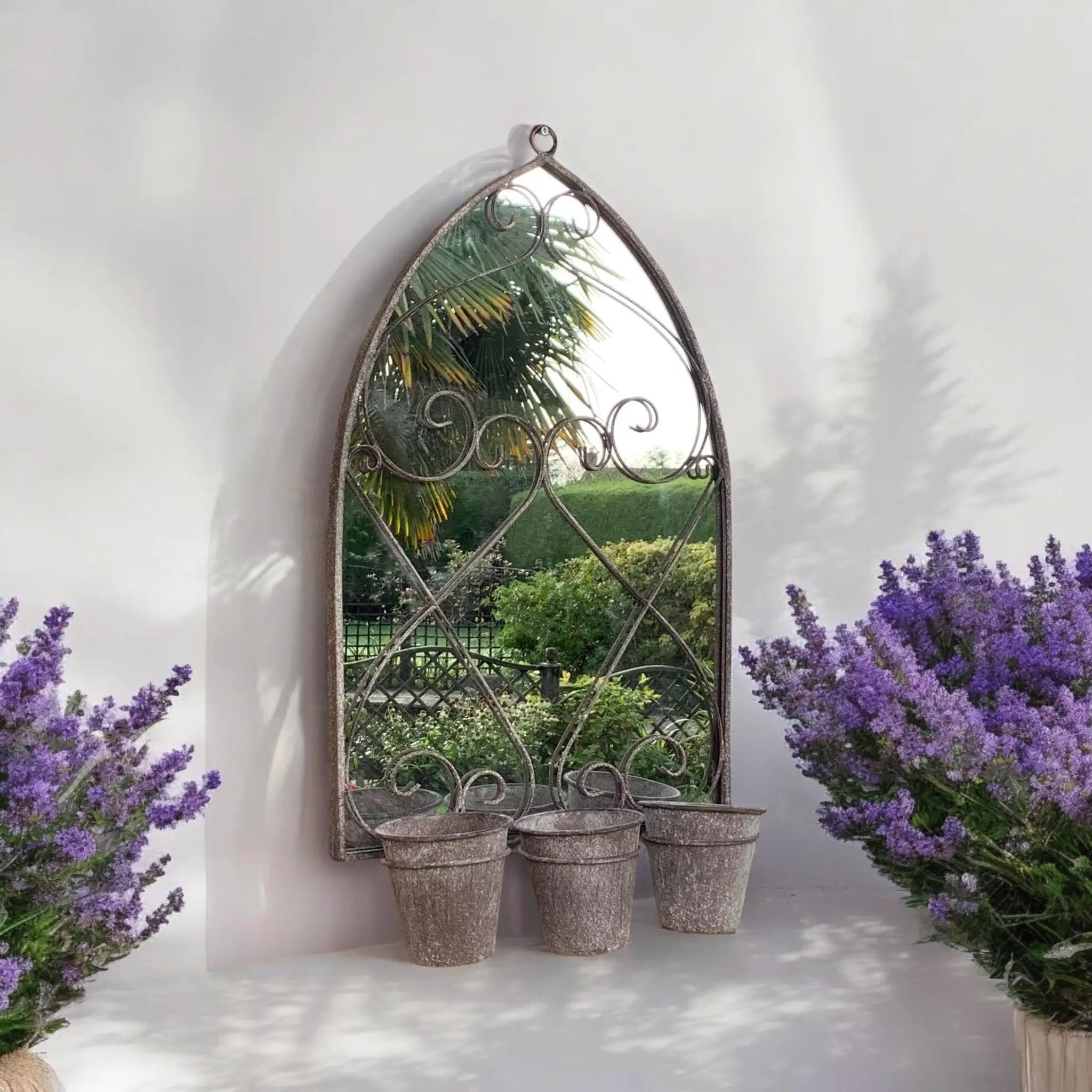 MSL 73CM RUSTY WALL MIRROR WITH TRIPLE PLANTER - Planters