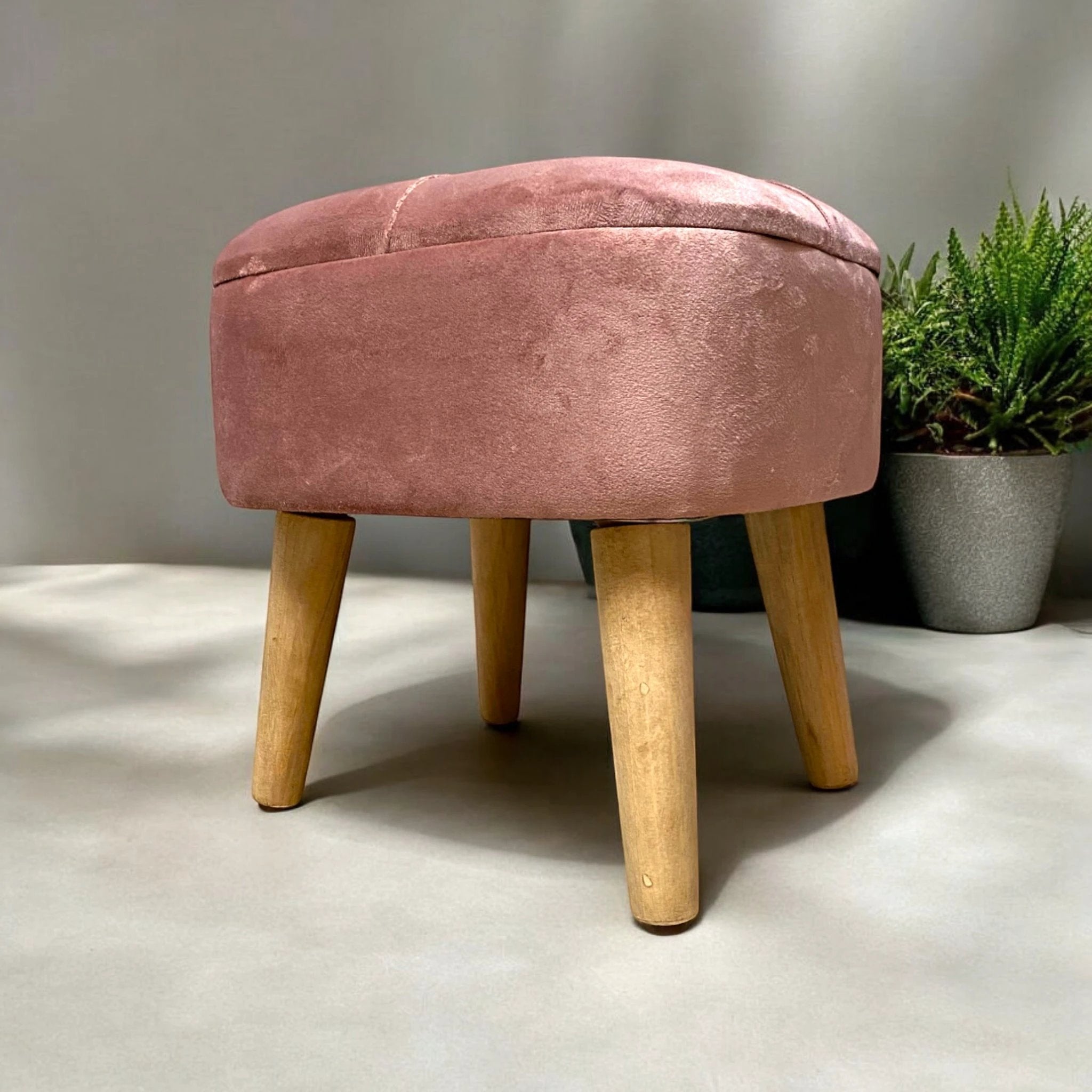 MSL Velvet Pink Stool Compact Cushioned Footrest - Footstool