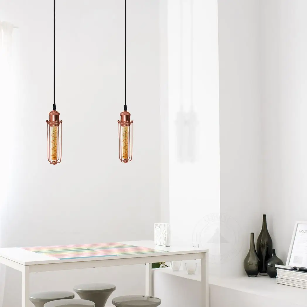 LEDSONE Single Rose Gold Ceiling E27 Pendant Light with Wire Cage, Industrial Vintage Hanging Lamp Fixture - Pendant Lights