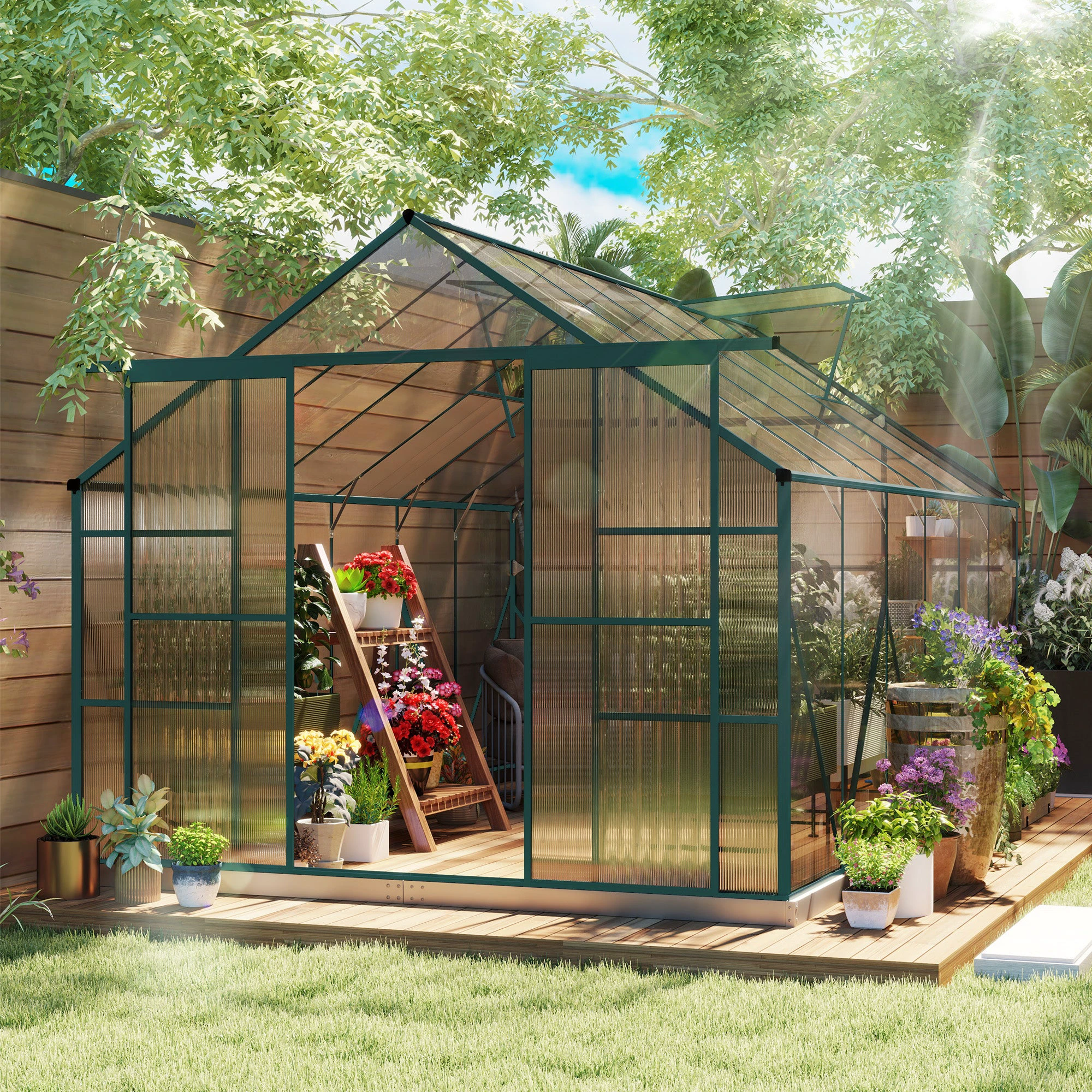Unbranded Outsunny Walk In Greenhouse 8x12 Ft With Polycarbonate Panels And Double Sliding Door For Gardeners - Greenhouse