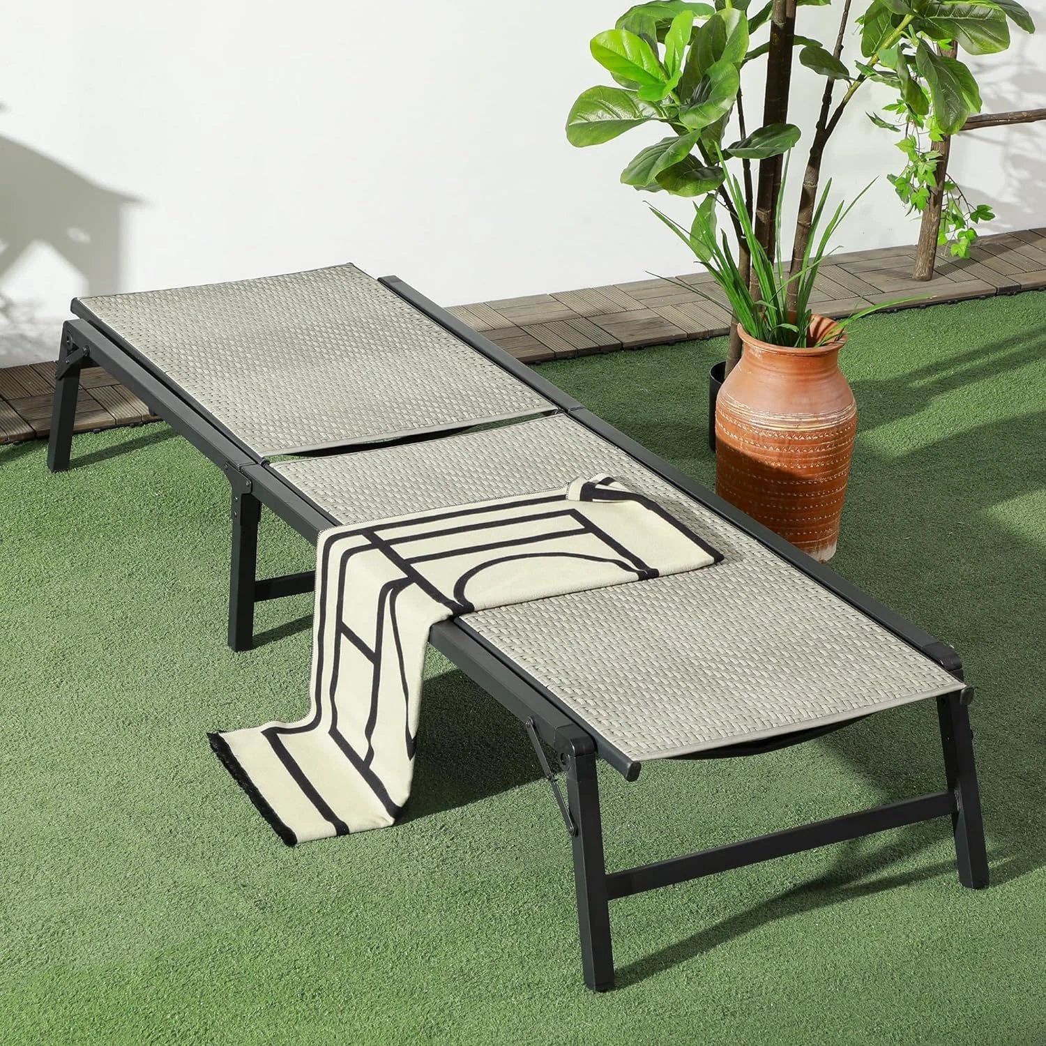 Outsunny Foldable PE Rattan Sun Lounger with 5-Level Adjustable Backrest by Outsunny
