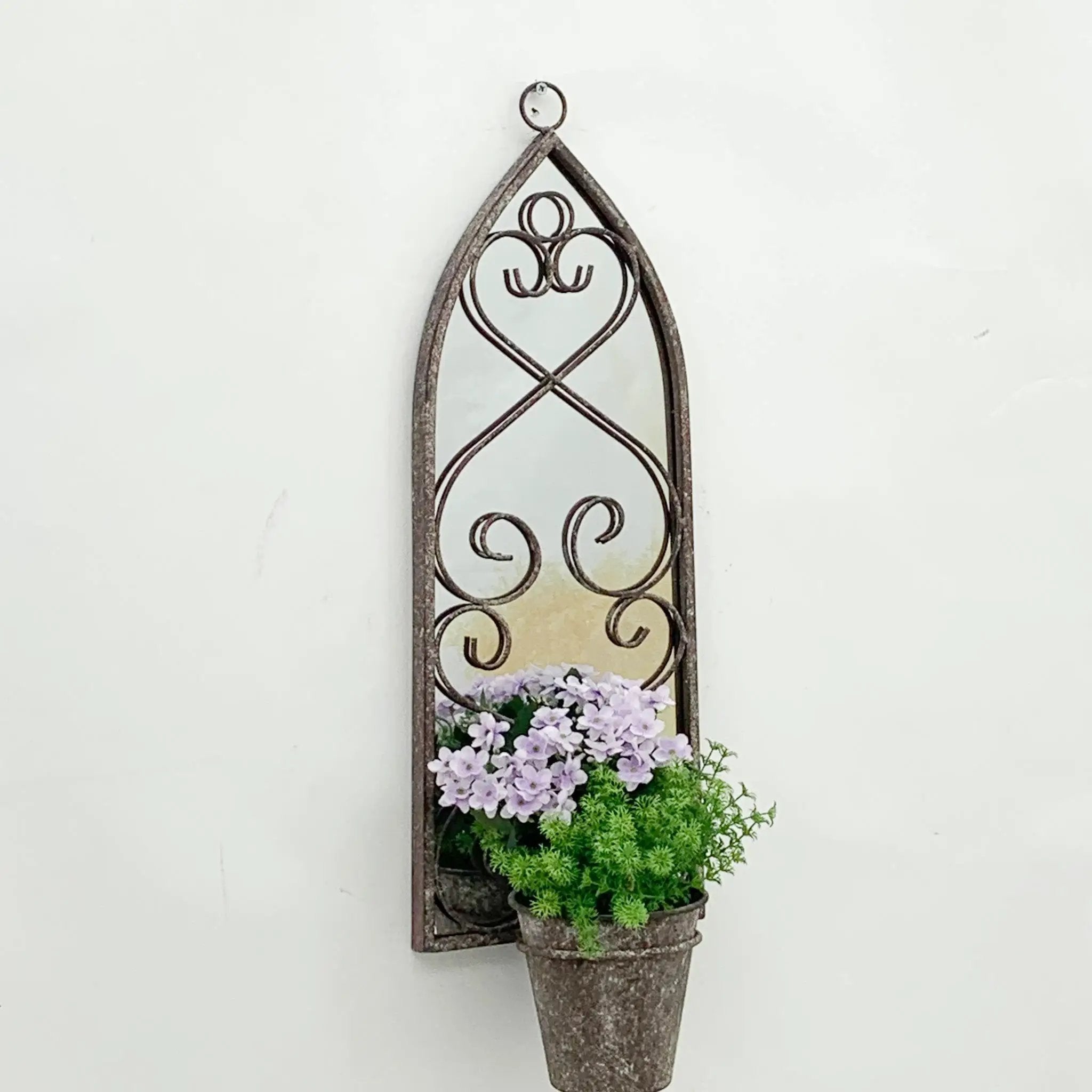 MSL 64cm RUSTY WALL MIRROR WITH SINGLE PLANTER - Planters