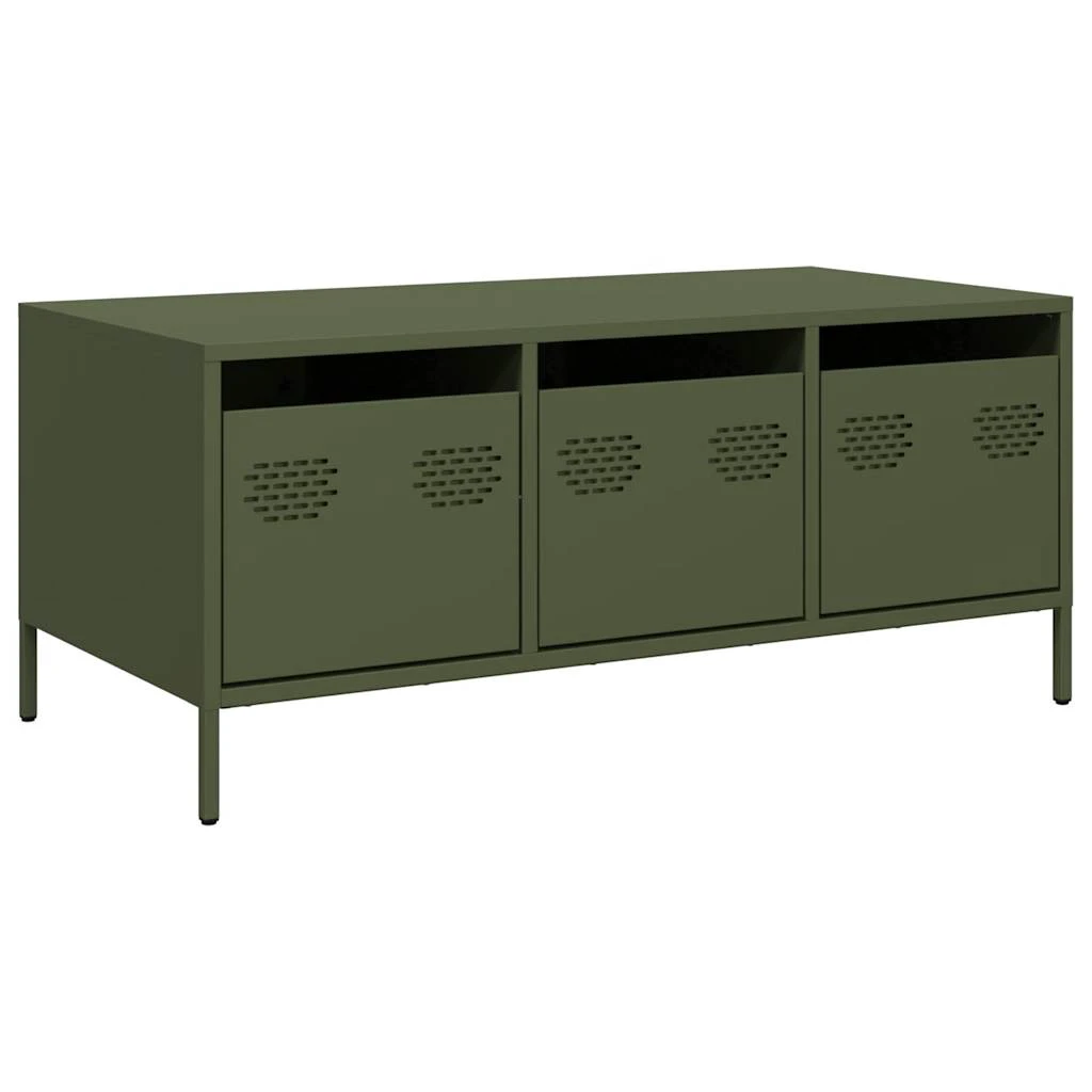 vidaXL VidaXL Industrial Coffee Table 101.5x50x43.5 cm Cold Rolled Steel Olive Green Storage Cabinets For Living Room - Coffee Table