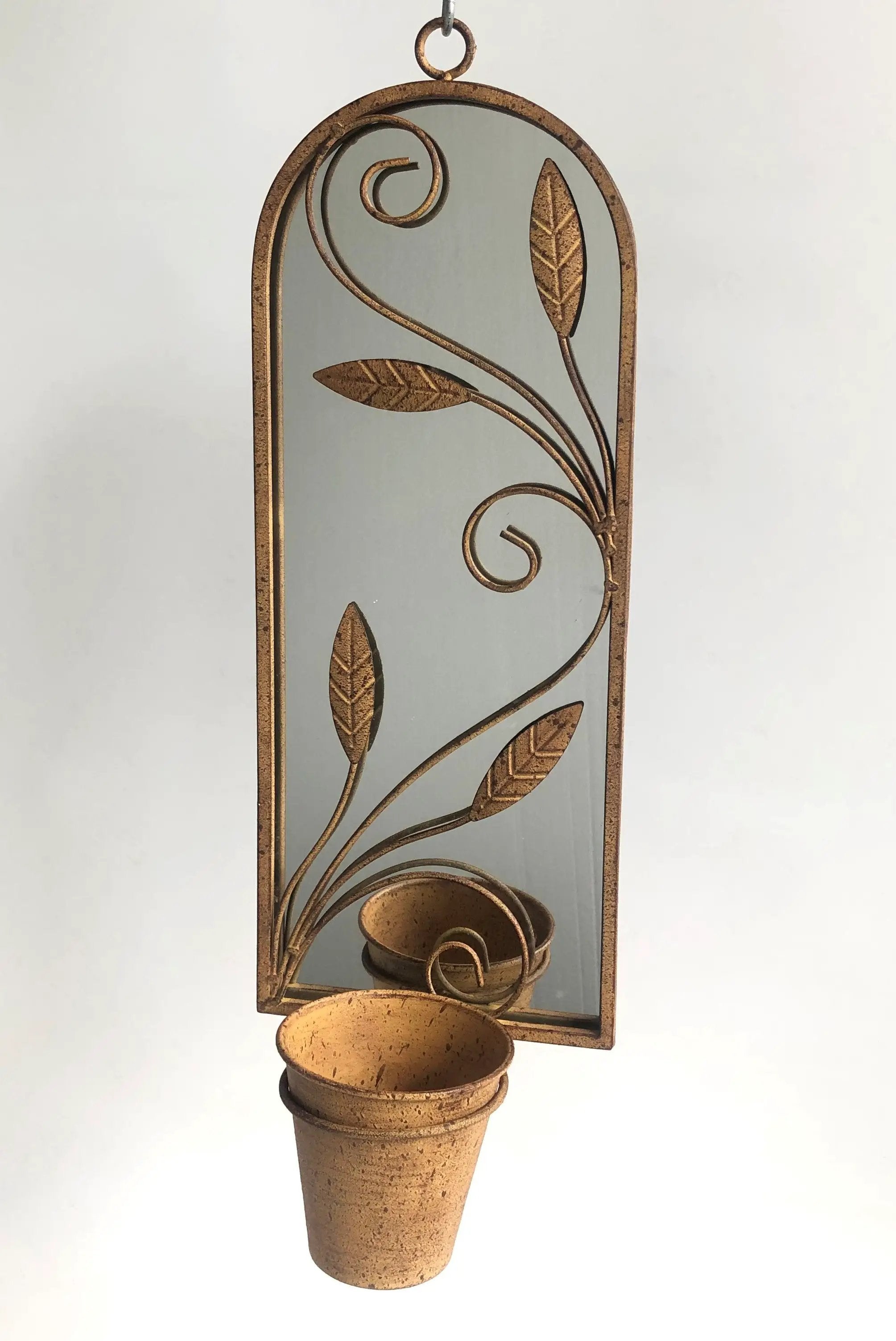 MSL 56CM RUSTY WALL MIRROR WITH PLANTER - Planters
