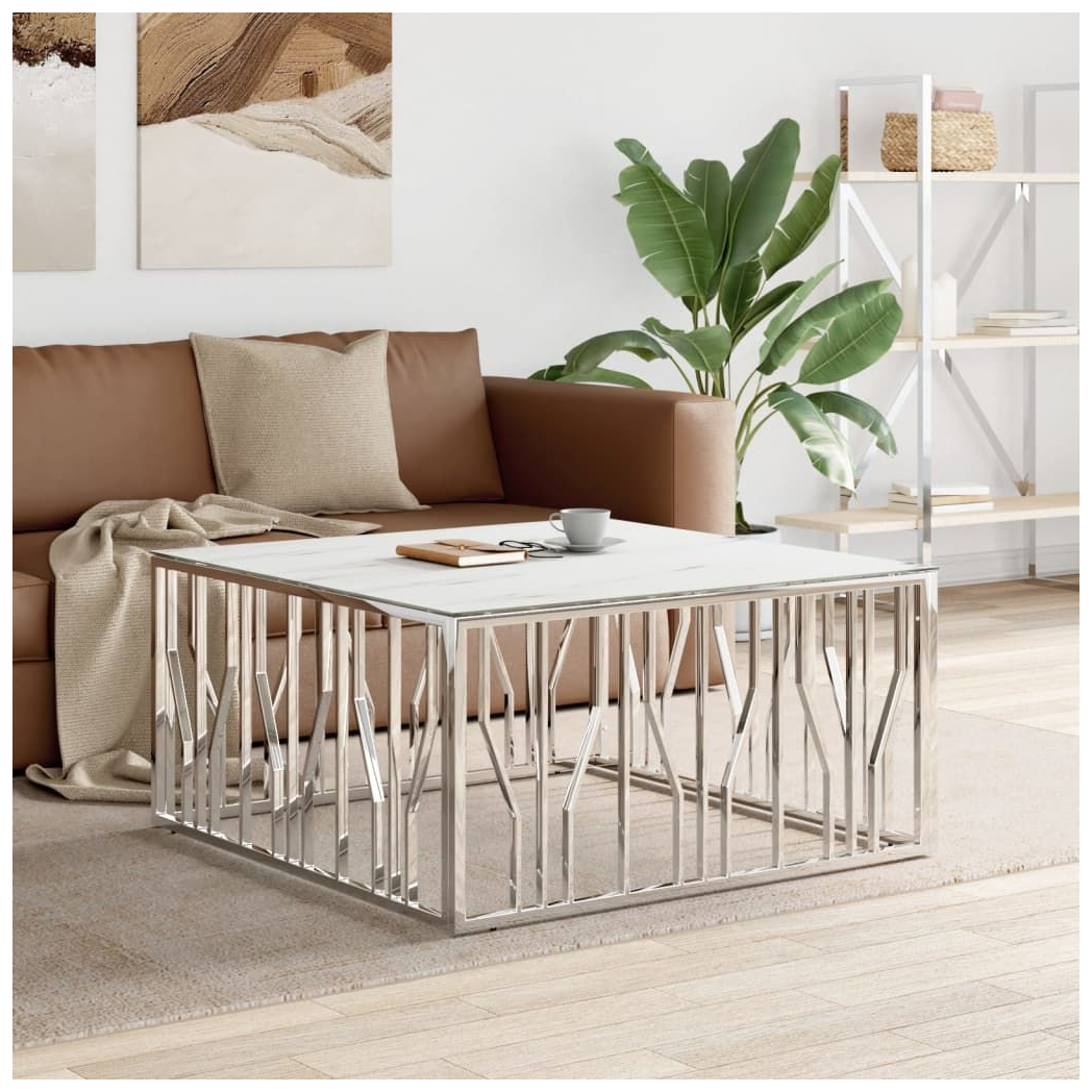 VidaXL Coffee Table 100x100x50 cm Stainless Steel And Glass Tempered Top Modern Centerpiece For Living Rooms by vidaXL