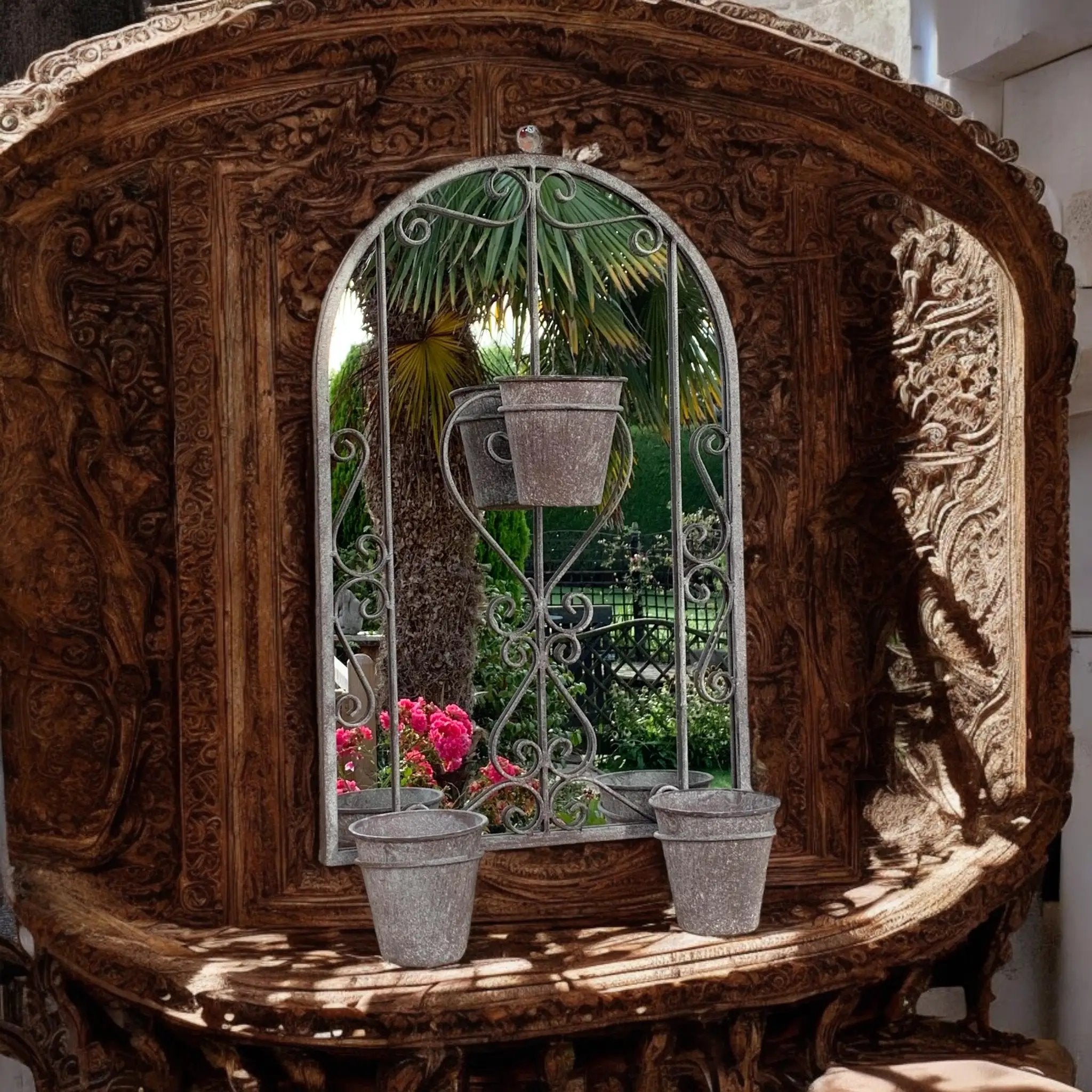 MSL 80CM WALL MIRROR WITH TRIPLE PLANTER - Planters