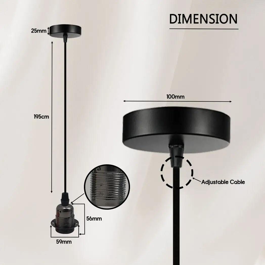 LEDSONE Vintage Industrial Black Pendant Light Fitting, lampshade Holder Fitting Set with 2m Cable. - Pendant Lights