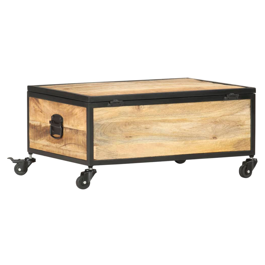vidaXL Coffee Table 70x50x33 cm Solid Mango Wood With Four Wheels For Living Room by vidaXL
