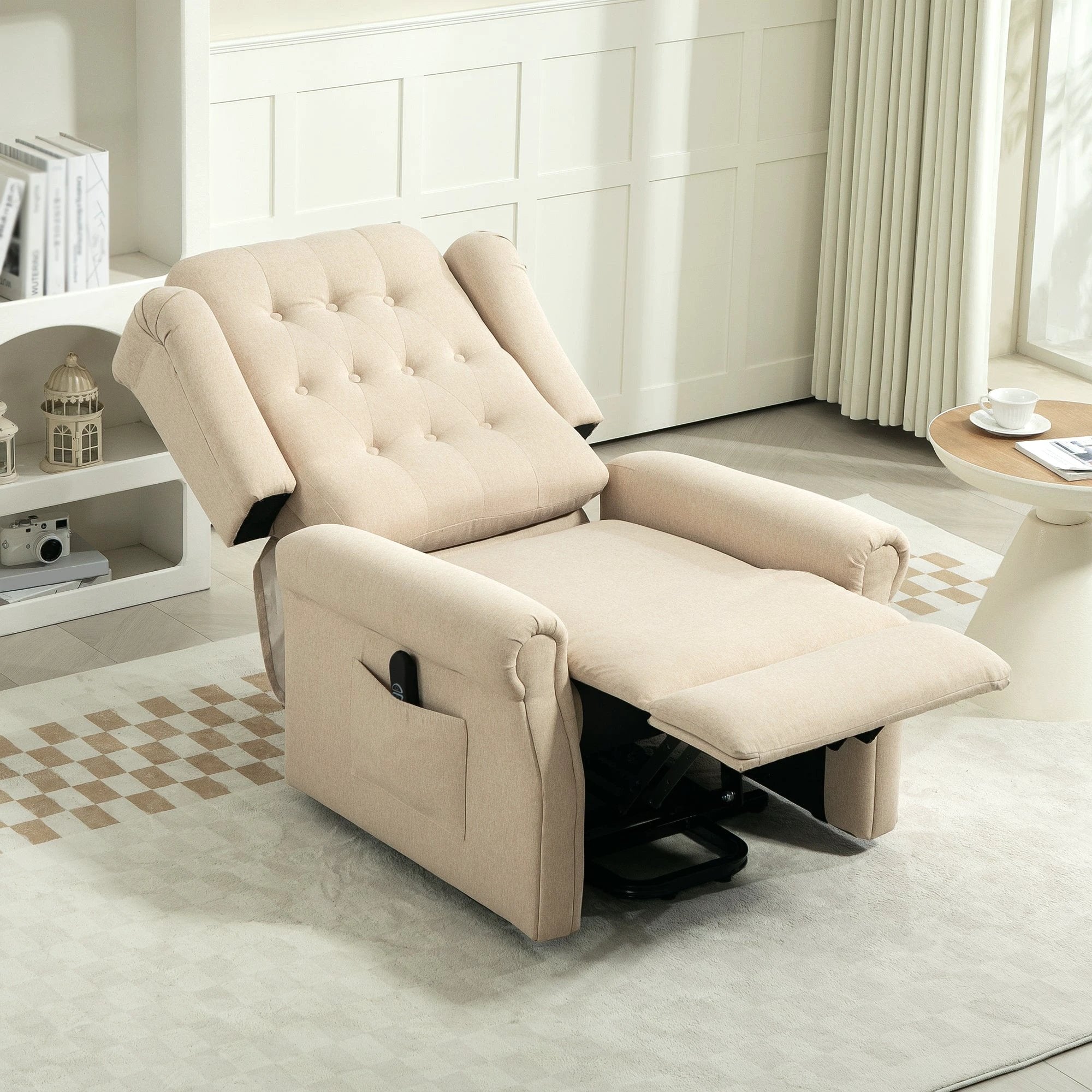 HOMCOM Power Lift Recliner Armchair with Wingback, Button Tufted, Beige by HOMCOM