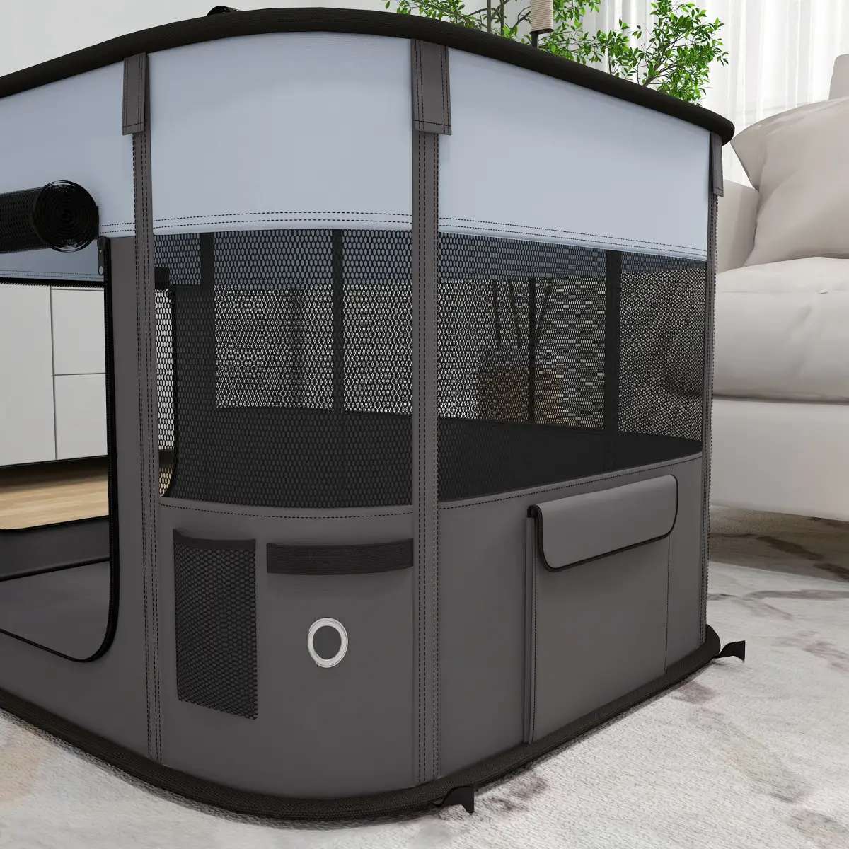 PawHut PawHut Portable Dog Pen for Puppies, Rabbits, Kittens, Guinea Pigs - Grey - Pet Playpen