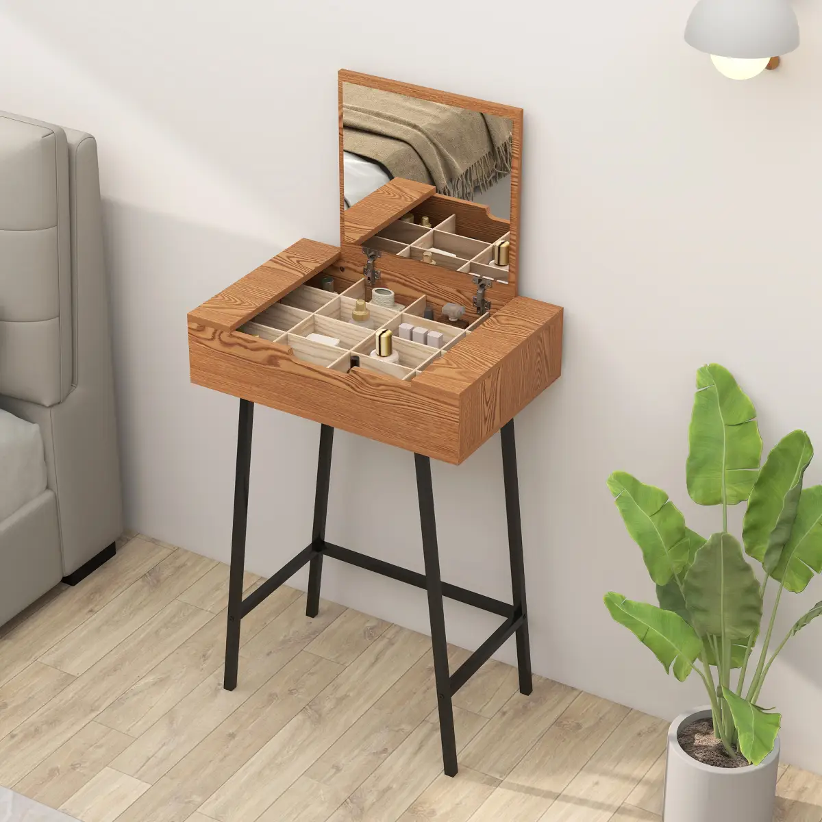 HOMCOM HOMCOM Industrial Vanity Desk with Mirror and Steel Legs Natural Wood Effect - Desk