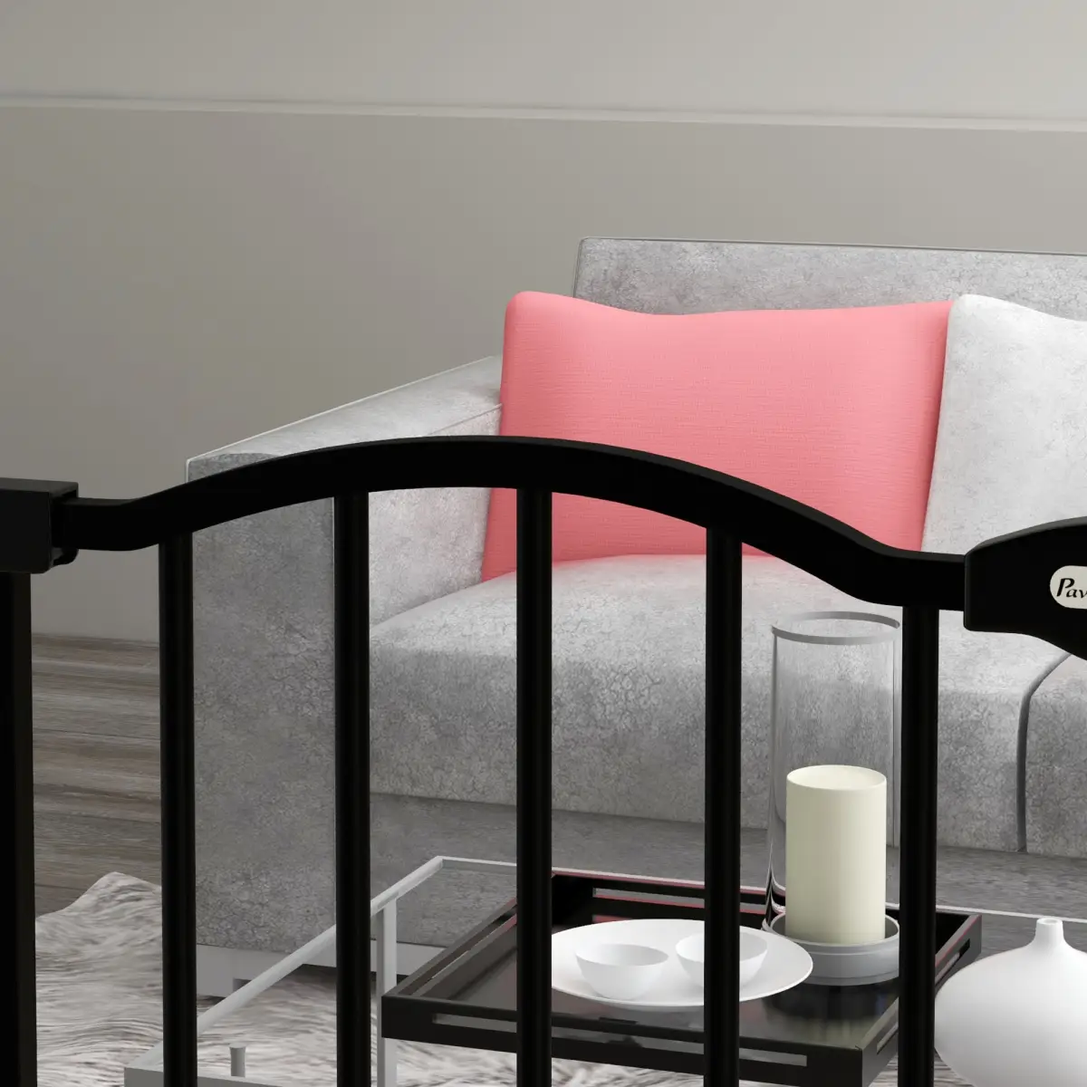 PawHut PawHut 74-87cm Adjustable Metal Pet Gate Safety Barrier w/ Auto-Close Door Black - Pet Gate