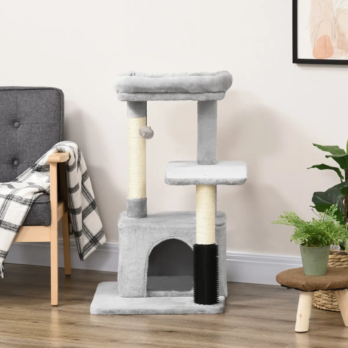 Pawhut Cat Tree Climbing Activity Center with Scratching Massage Toy Hanging Ball - Cat Tree