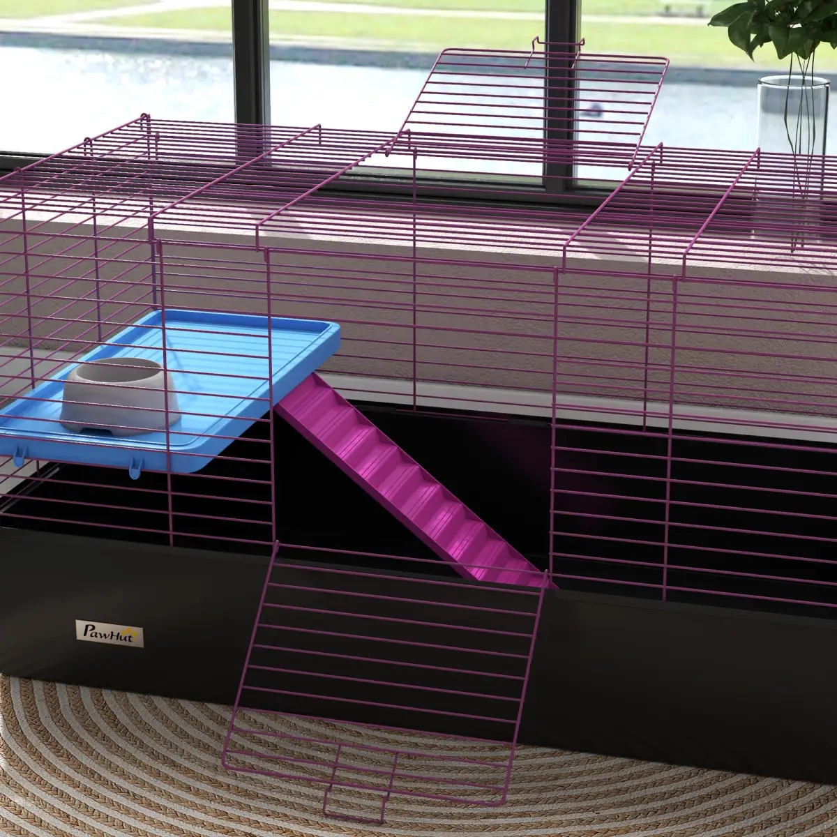 PawHut PawHut Small Animal Cage, Rabbit Guinea Pig Hutch, Pet Playhouse, Black - Pet Cage