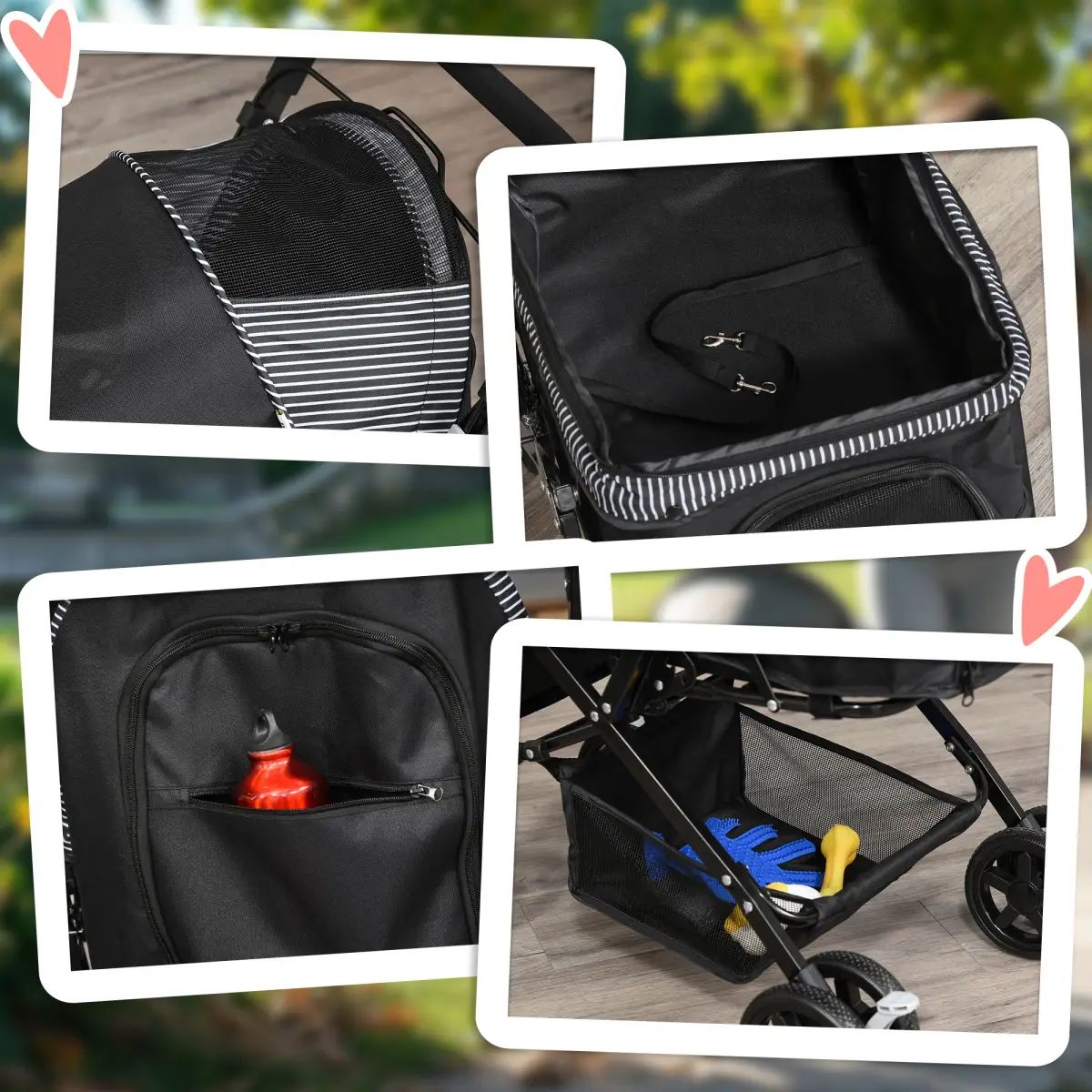 PawHut Pet Stroller Dog Foldable Travel Carriage with Reversible Handle, Black - Pet Carrier