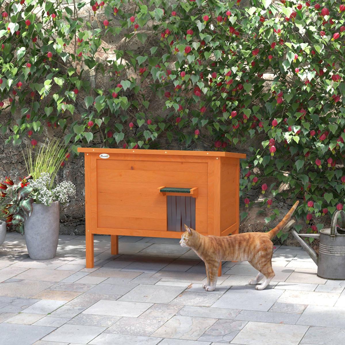 PawHut PawHut Outdoor Feral Cat House Insulated w/ Openable Roof - Orange - Cat House