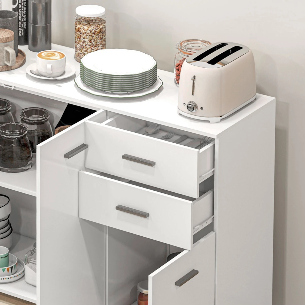 HOMCOM White Sideboard 2 Drawers Kitchen Storage by HOMCOM