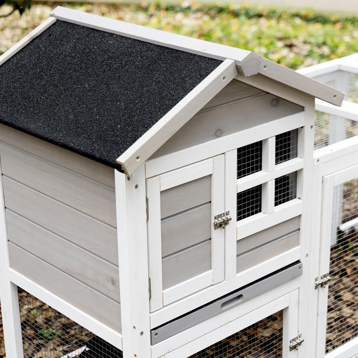 PawHut 2-In-1 Wooden Rabbit Hutch w/ Double House, Run Box, Slide-Out Tray, Ramp - Rabbit Hutch