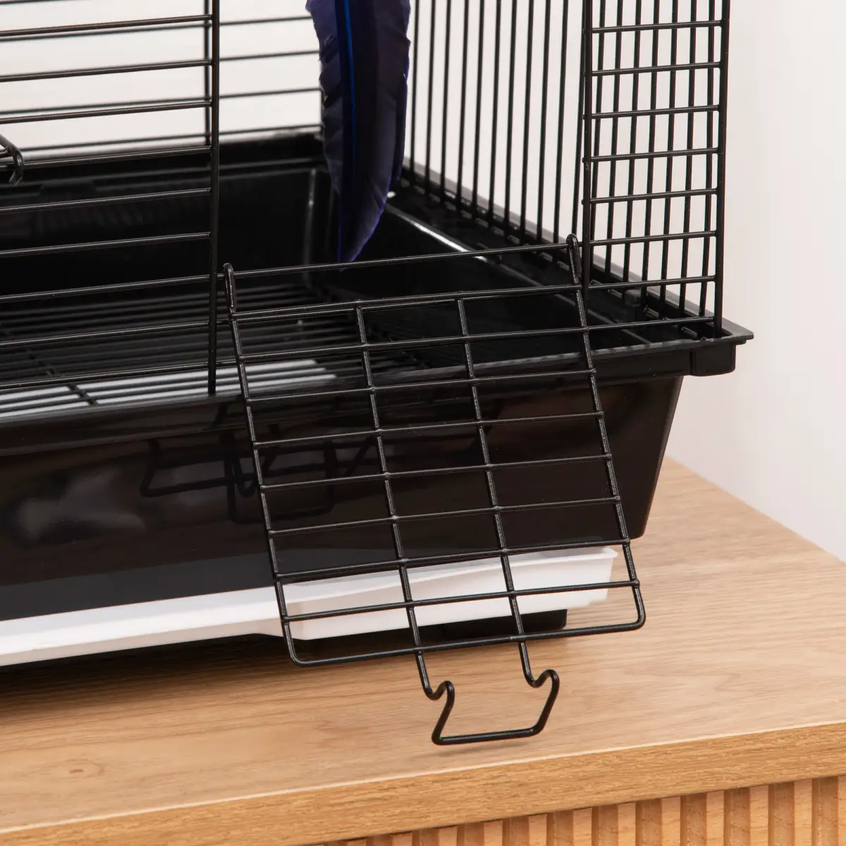 PawHut Metal Bird Cage w/ Plastic Perch, Food Container, Swing Ring, Handle - Black - Bird Cage
