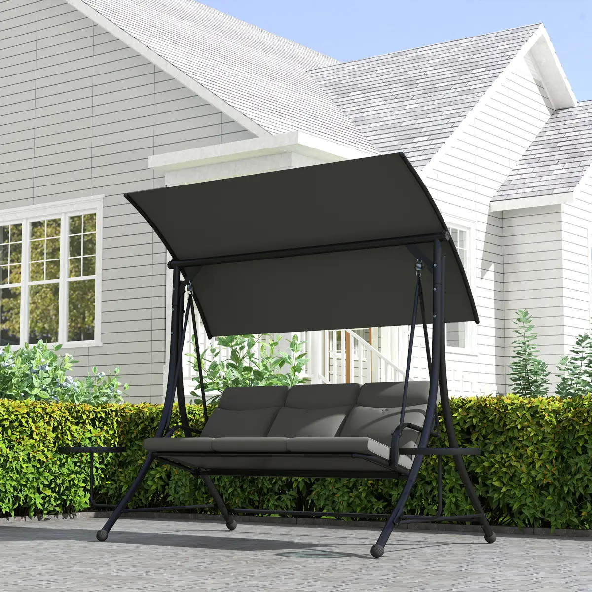 Outsunny Outsunny 3 Seat Garden Swing Chair Steel w/ Adjustable Canopy and Coffee Tables - Hammocks