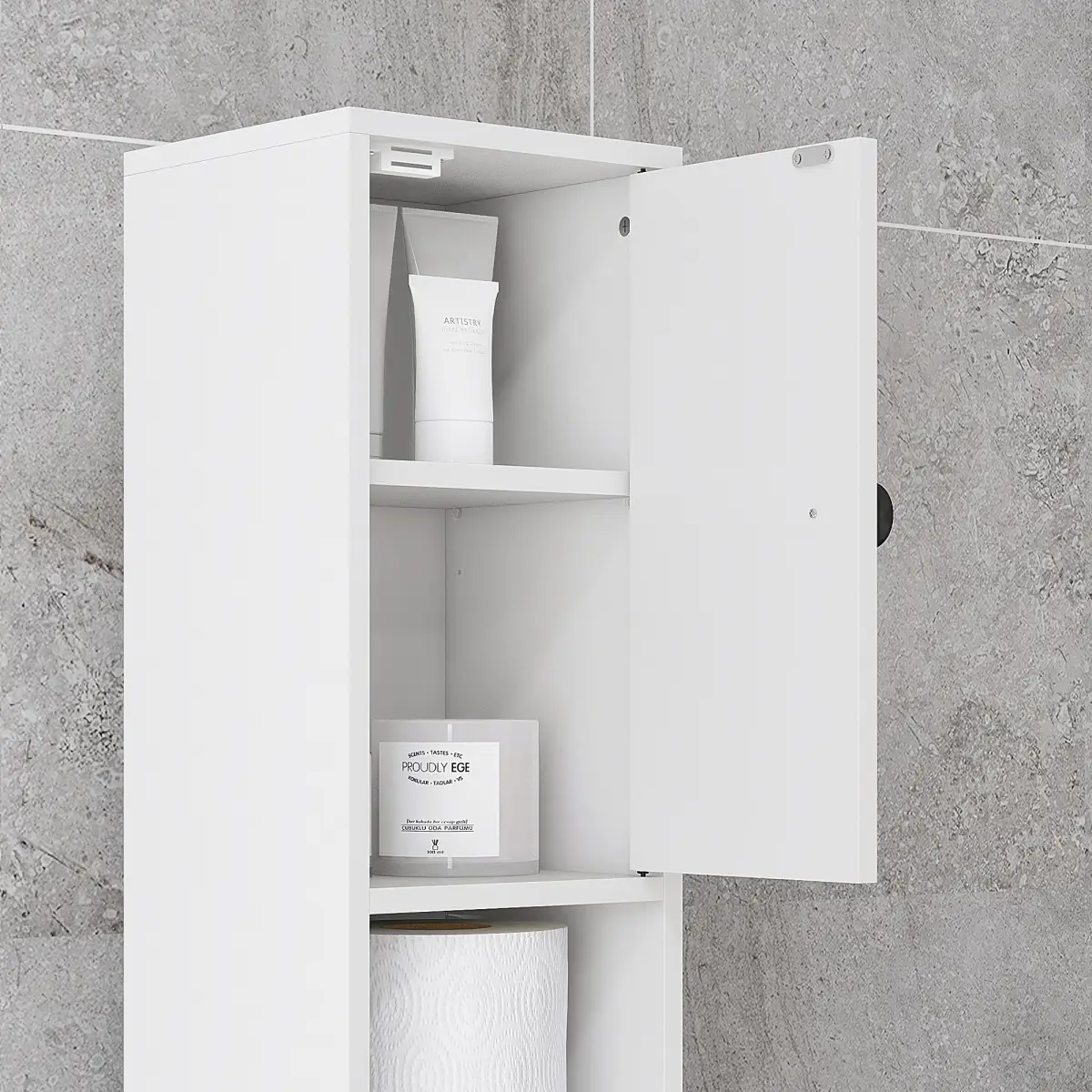 kleankin Kleankin Slim Bathroom Cabinet, Toilet Roll Storage w/ Open Shelves, White - Display Cabinet