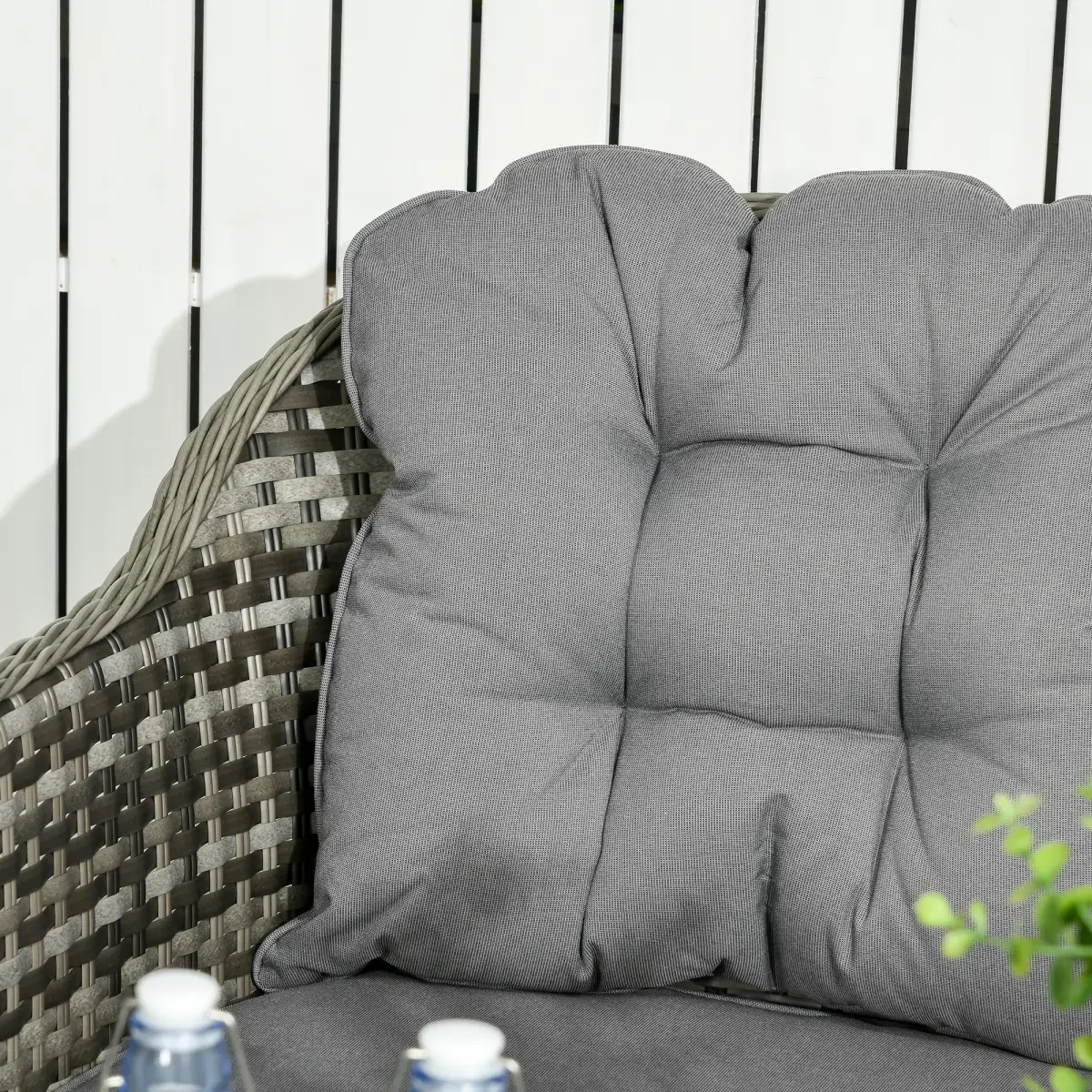 Outsunny 4 PCS Rattan Garden Furniture, Padded Conversation Sofa Set w/ Glass Top Table - Garden Set