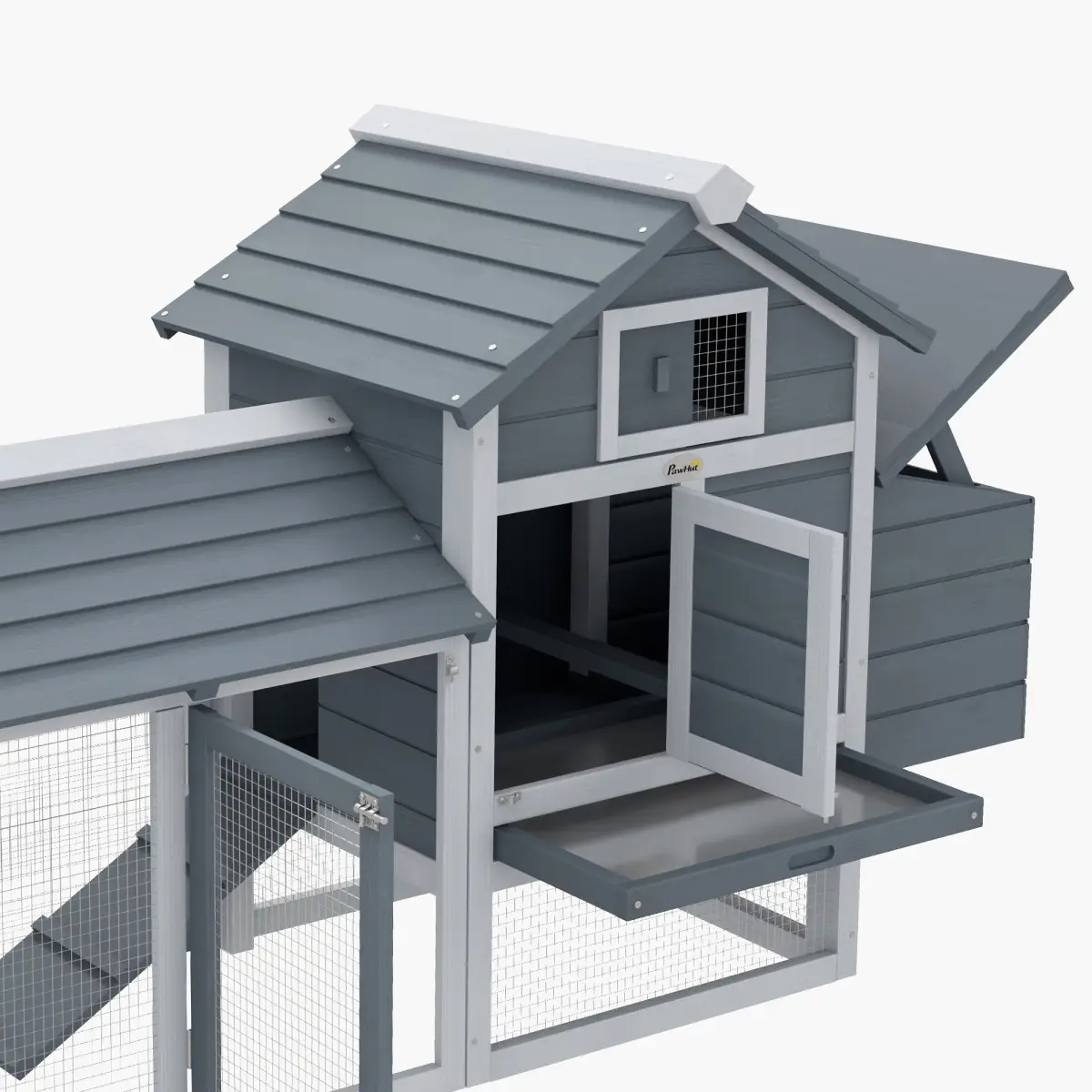 Pawhut Small Chicken Coop Hen Cage Nesting Box w/ Outdoor Run Grey 150.5 x 54 x 87 cm - Chicken Coop