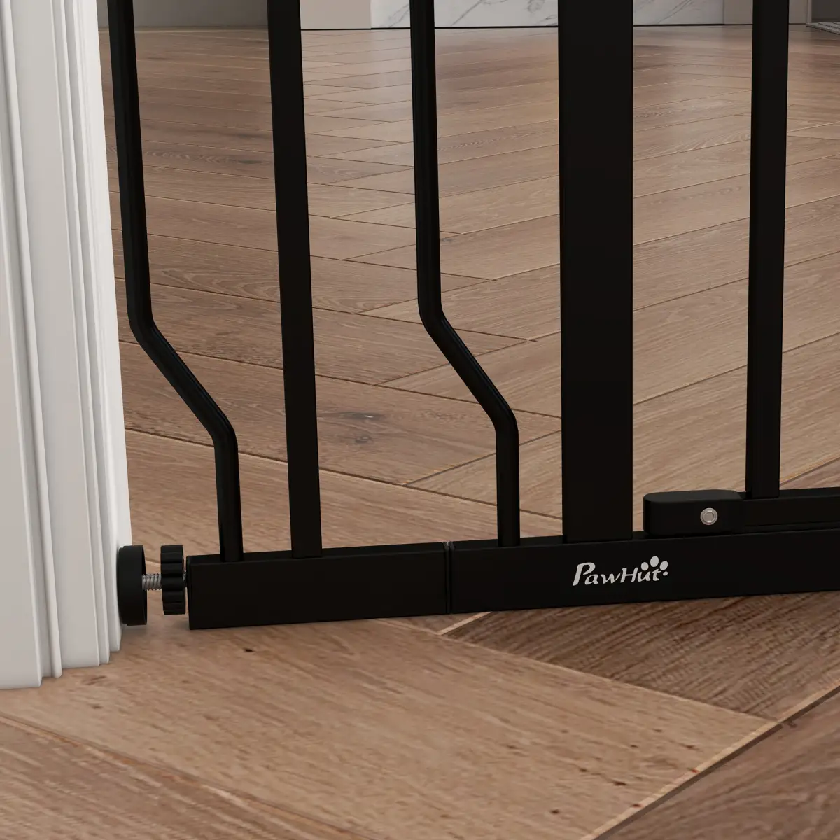 PawHut PawHut Dog Gate Wide Stair Gate with Door Pressure Fit, 75-95W cm, Black - Pet Gate
