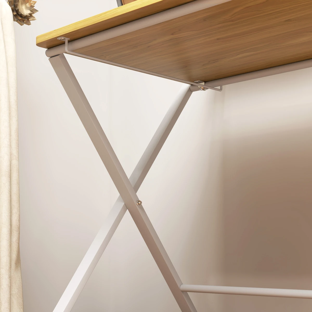 HOMCOM Folding Desk With Two Tier Shelf Maple Wood Effect for Home Office and Bedroom by HOMCOM
