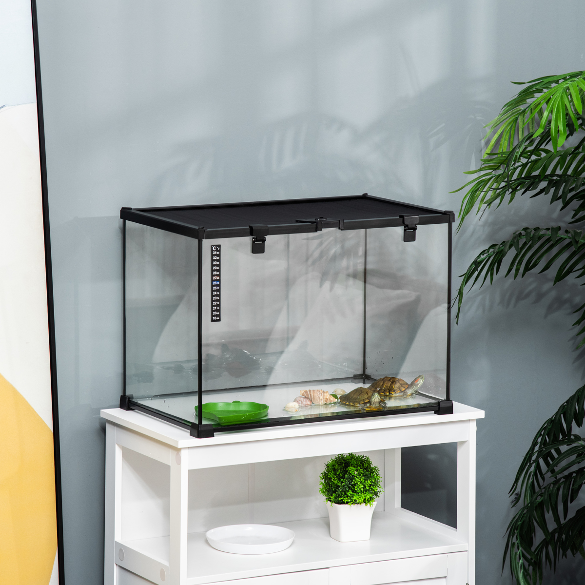 50 x 30 x 35 cm Reptile Terrarium for Lizards, Horned Frogs, Snakes, Black - from Pawhut