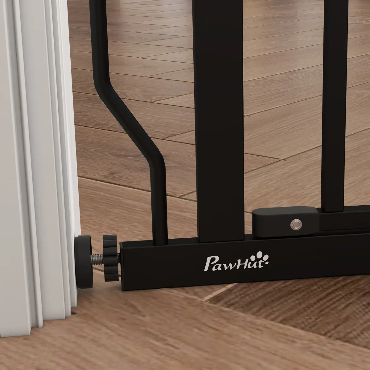PawHut PawHut Dog Gate Wide Stair Gate w/ Door Pressure Fit, 75-85W cm, Black - Pet Gate