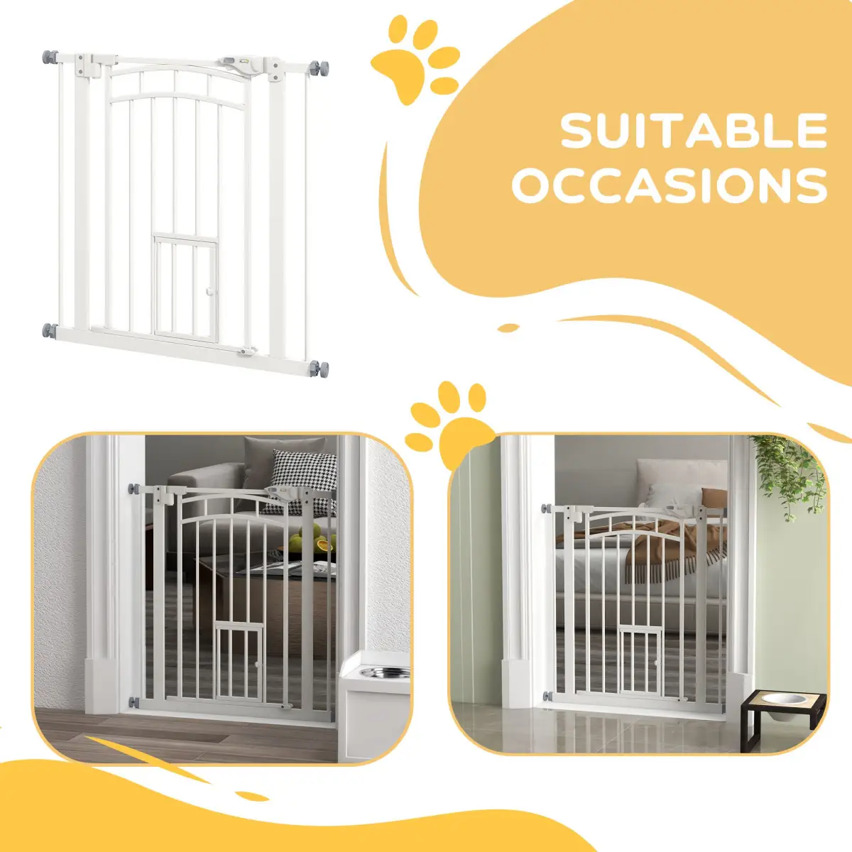 PawHut PawHut Pressure Fit, Safety Gate Dog Gate w/ Small Cat Door Opening, 74-80cm - Pet Gate