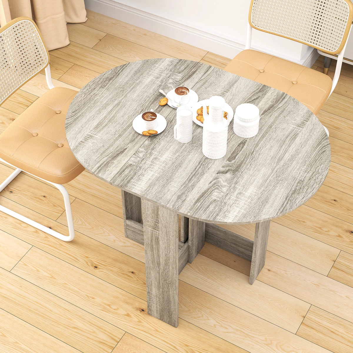 HOMCOM Folding Round Dining Table 90 cm Drop Leaf Kitchen -