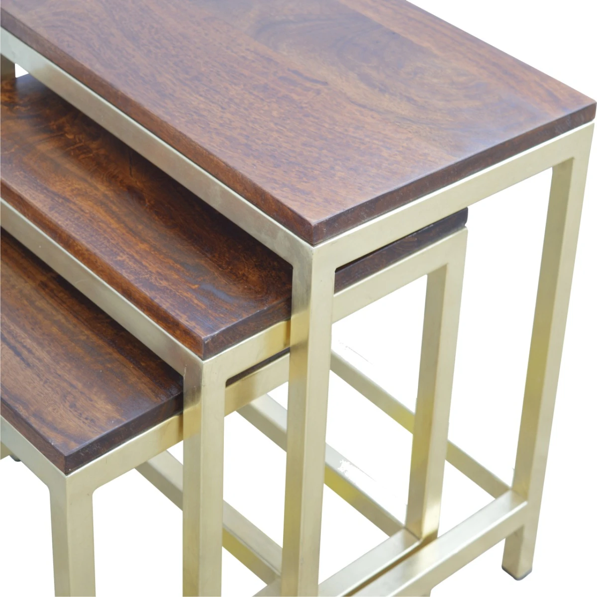 Artisan Furniture Artisan Mango Wood Stool Set S M L Brass Base - Bench