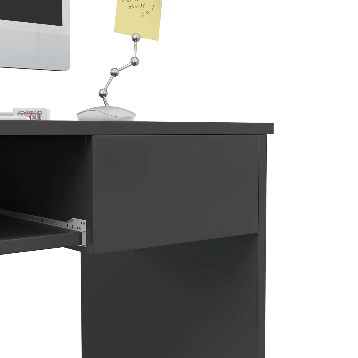 HOMCOM Computer Desk Compact With Keyboard Tray Drawer For Small Home Office Grey Finish by HOMCOM