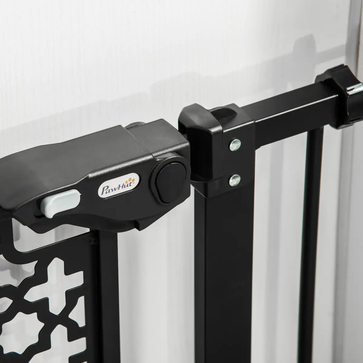 Pawhut 74-80 cm Pet Safety Gate Stair Pressure Fit w/ Auto Close Double Locking, Black - Pet Gate