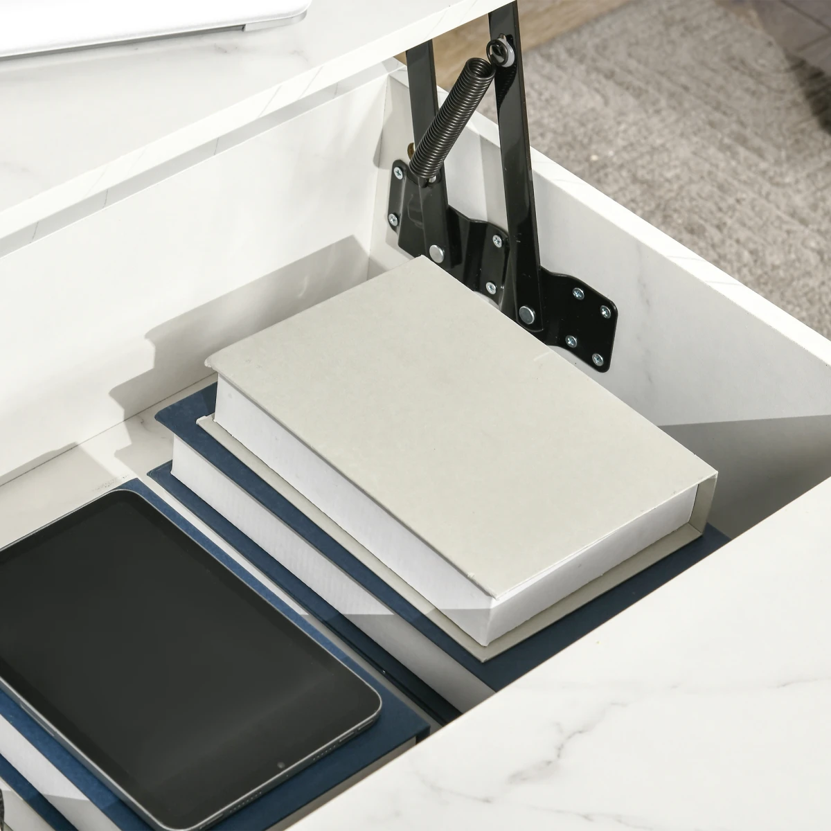 HOMCOM Lift-Top Coffee Table 80x40x45 cm With Hidden Storage White Marble Finish For Living Room by HOMCOM