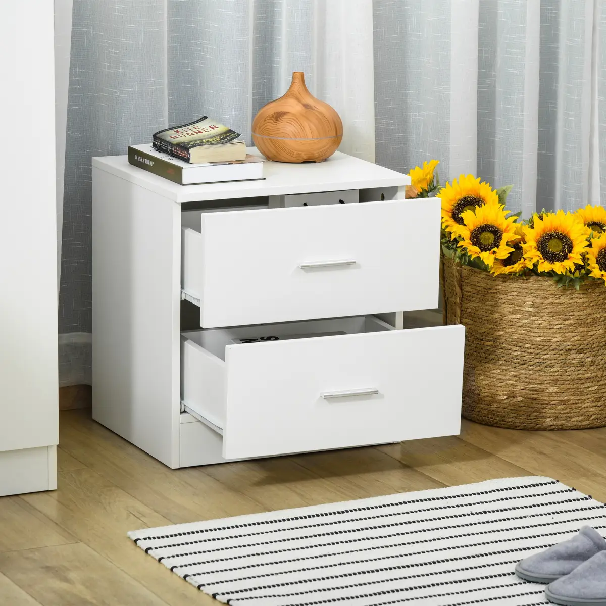 HOMCOM Bedside Table w/ 2 Drawers, Nightstand, Side Storage Cabinet Unit - Bedside Table