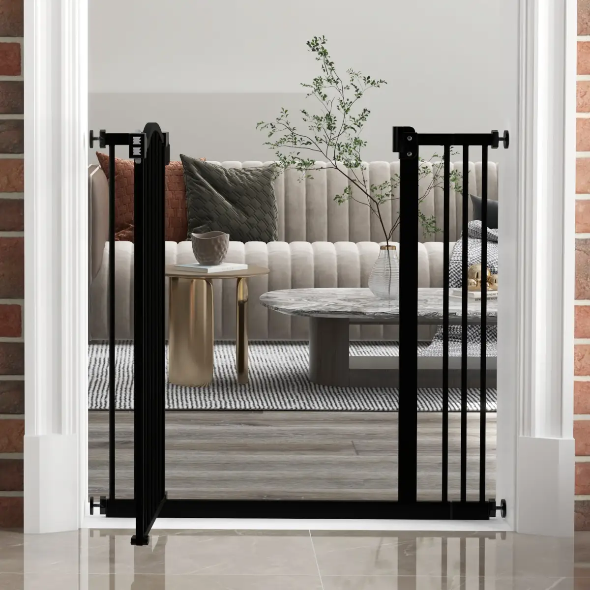 PawHut PawHut 74-87cm Adjustable Metal Pet Gate Safety Barrier w/ Auto-Close Black - Pet Gate