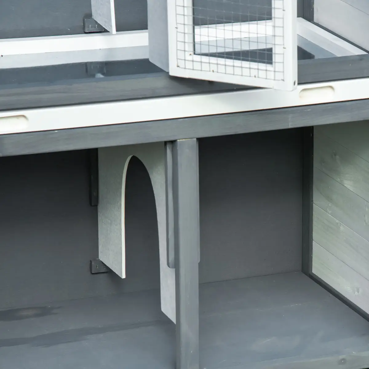 Pawhut Two-Tier Wooden Rabbit Hutch Bunny Run w/ Openable Roof, Slide-Out Tray, Ramp - Rabbit Hutch