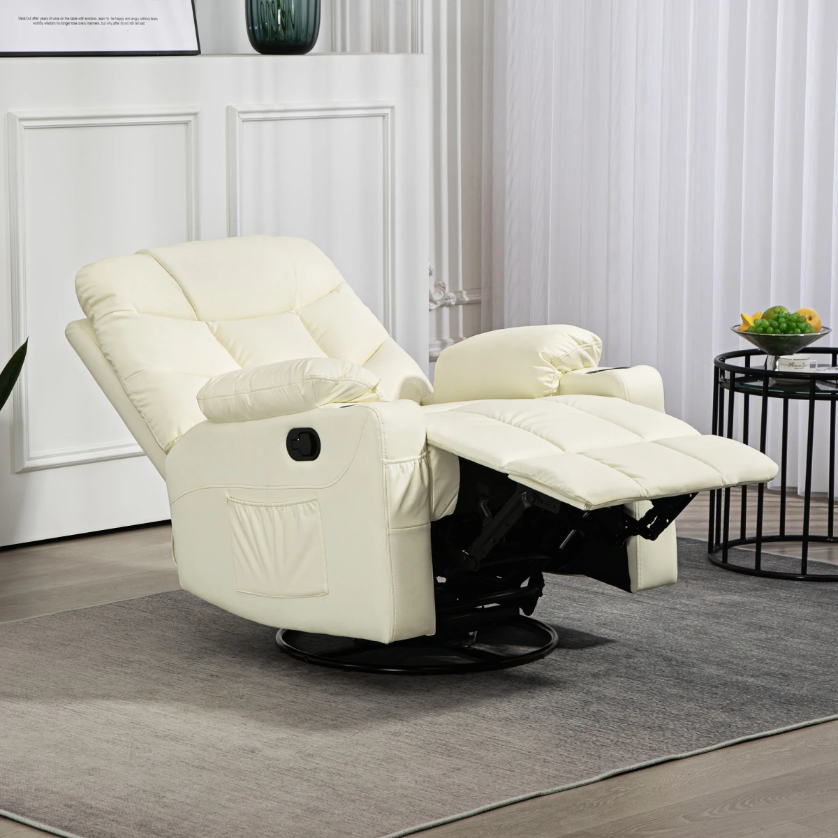 HOMCOM Manual Recliner Chair Cream With Footrest Cupholders - Recliner