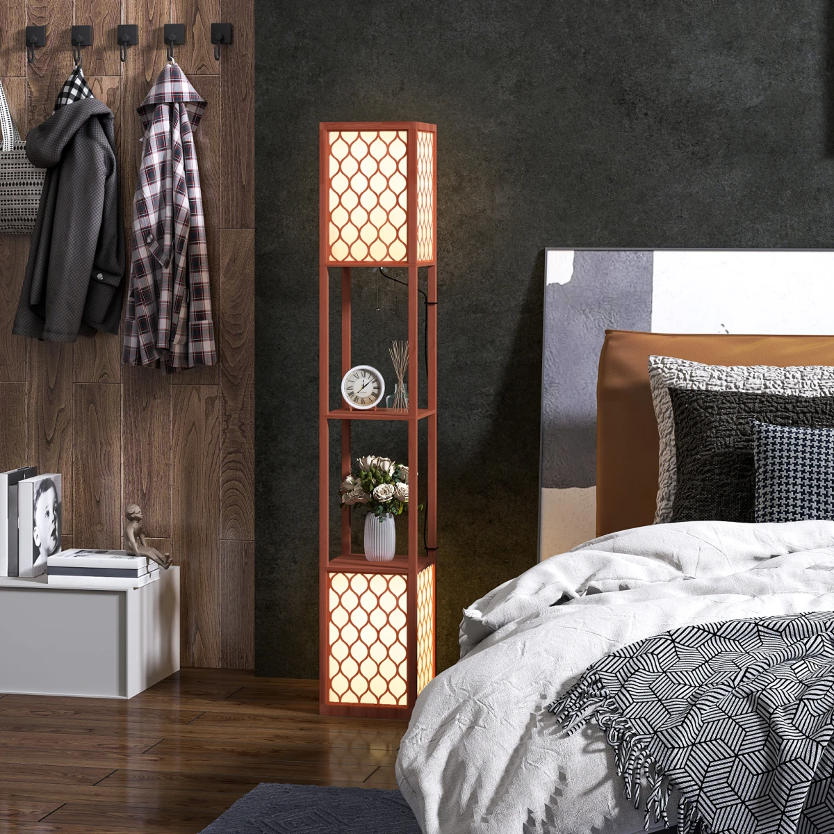 HOMCOM 2-Light Floor Lamp with Shelves for Cozy Living Spaces - Lamp